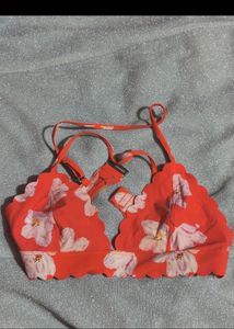 Vibrant Floral Scalloped Bikini Top