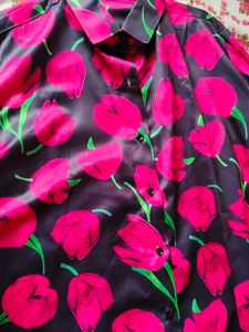 Vibrant Tulip Print Button-Up Blouse