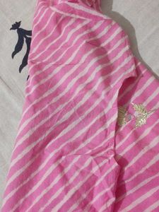 Pink Leheriya Kurta with Gold Embellishments