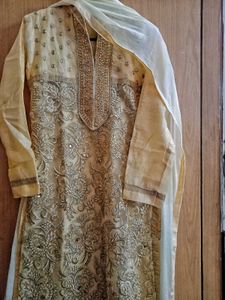 heavy real mirror & zari work tissue kurta set