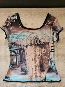 Y2k Graphic Print Rhinestone Top