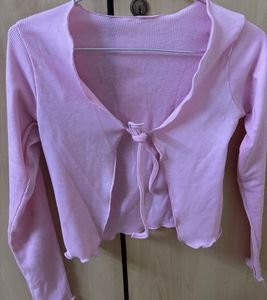 Cute Pink Tie-Front Cardigan