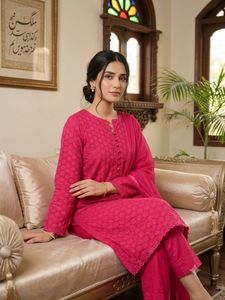 Vibrant Pink Chikankari Kurta Set