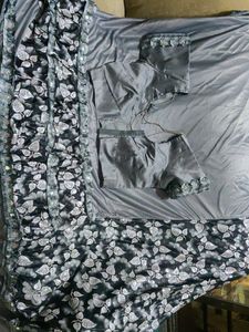 New Grey Black Saree with Blouse