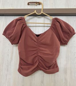 Off shoulder Peach Ruched Top