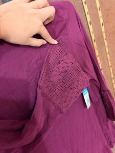 Boho Lace Detail Magenta Kurta