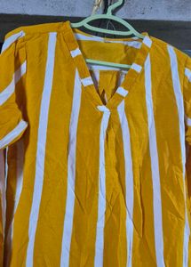 Yellow &amp; White Striped V-Neck Top