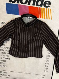 Pinstripe Collared Button-Up Shirt