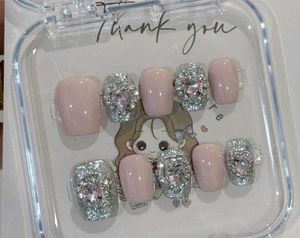 Pink &amp; Silver Heart Press-On Nails