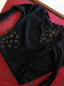 Black Laceup Detail Ponte Dress
