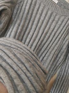 Grey Ribbed Knit Sweater