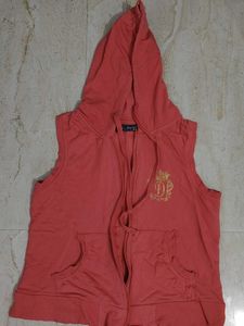 Coral Hooded Sleeveless Zip-Up Vest