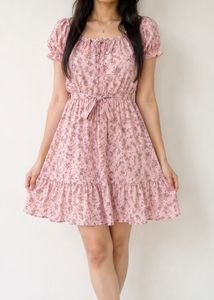 Chic Pink Floral Mini Dress unique piece