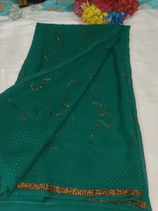 Embroidered Teal Green Saree