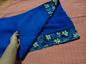 Vibrant Blue Saree with Floral Border