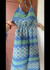 Boho Blue Patterned Maxi Dress