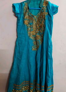 Teal Blue Embroidered Anarkali Kurti