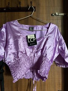 LCP Satin Cropped Button-Up Shirt