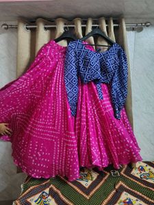 Vibrant Pink &amp; Blue Bandhani Lehenga Choli Set