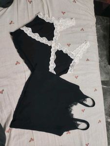 Black Lace Trim Crop Cami Tank Top