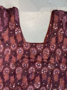Maroon mirror work Kurta Set with pants