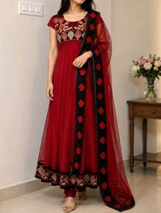 Red Embroidered Anarkali Dress