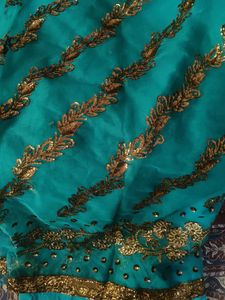 Teal &amp; Gold Embellished Fabric