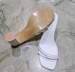 Chic White Square Toe Block Heels