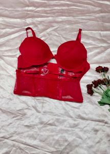 Lace Red Bra with Heart Detail