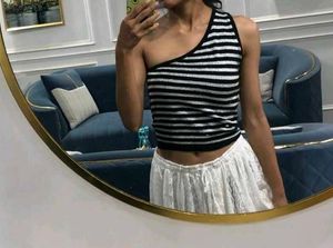 Striped One-Shoulder Crop Top