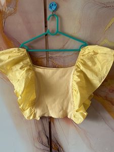 Yellow Puff Sleeve Crop Top