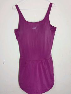 Purple One-Piece Swimsuit with Tunic Skirt