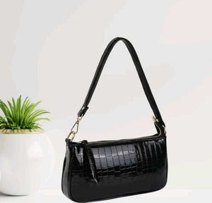 Classic Black Textured Shoulder Bag