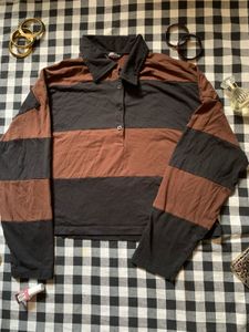 Striped Long Sleeve Collared Top