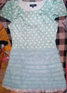 Mint Green Polka Dot &amp; Tiered Ruffle Mini Dress