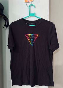 Guess Black T-Shirt with Rainbow Logo