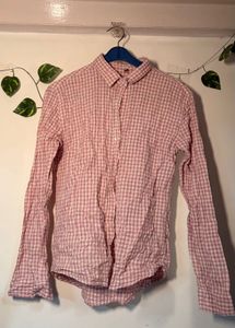 Gingham print baby pink colour shirt for women