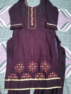 Wine Colour Makesh Work Lining  Stiched Suit