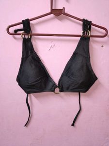 Chic Black Bikini Top with Gold Ring Detail