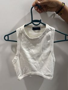 White Ribbed Crop Tank Top