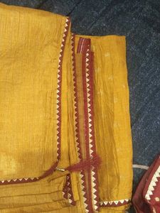 Mustard/Orangish Ethnic Saree with Golden Booti