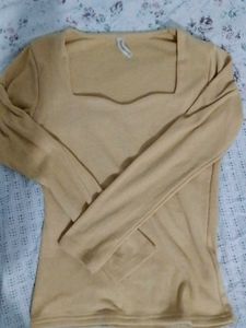 Ribbed Square Neck Long Sleeve Top