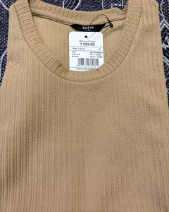 Ribbed Knit Ruffle-Trim V-Neck Top - Neutral Beige