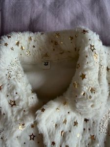 Sparkling Star Print Faux Fur Jacket