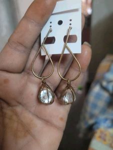 Gold Tear Drop Earrings with Clear Gems