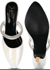 Elegant White Mules with Sparkle Strap