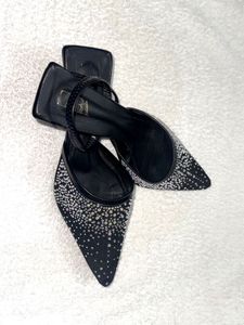 Sparkling Black Heeled Sandals