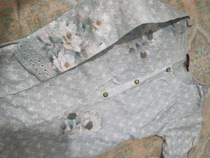 Elegant Grey Floral Kurta Set