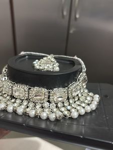 Exquisite CZ and Pearl Necklace Set