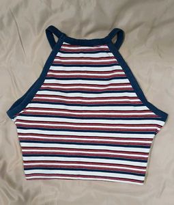 Striped Halter Neck Crop Top